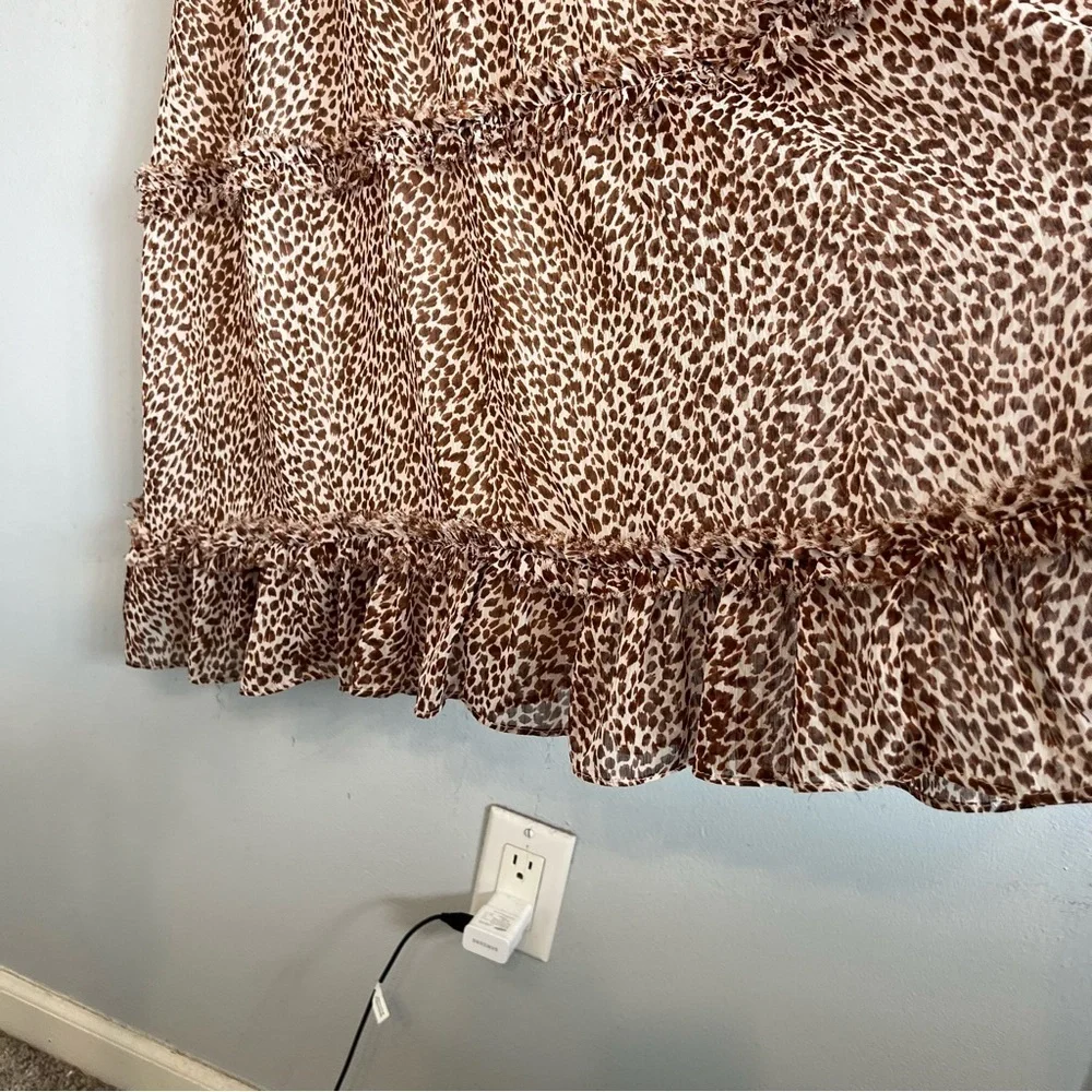 1. STATE sleeveless animal print smock neck tiered midi dress Waistband Sz M - Picture 9 of 15